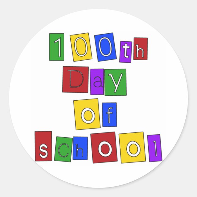 100th Day of School Block Letters Classic Round Sticker (Front)