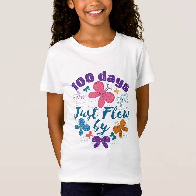 100th Day of School Butterfly 100 Days Flew By T-Shirt (Front)