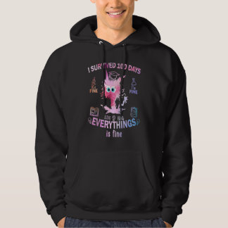 100th Day of School Cat Tie Dye I'm fine everythin Hoodie