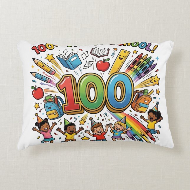 100th Day of School Colorful Celebration Design –  Accent Pillow (Front)