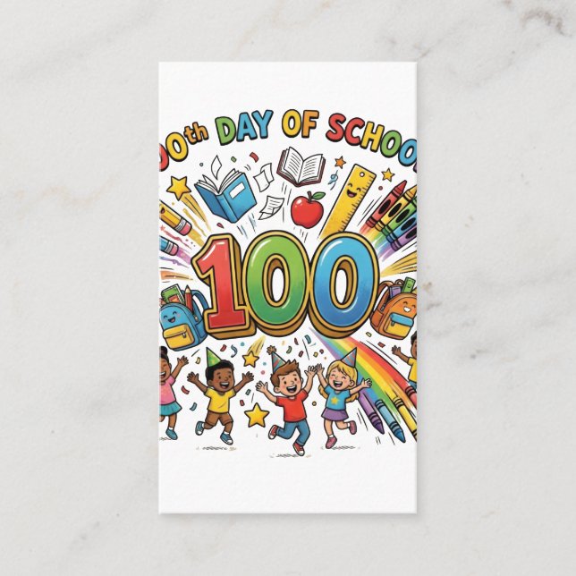 100th Day of School Colorful Celebration Design –  Business Card (Front)