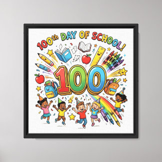 100th Day of School Colorful Celebration Design – Canvas Print