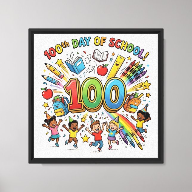 100th Day of School Colorful Celebration Design –  Canvas Print (Front)