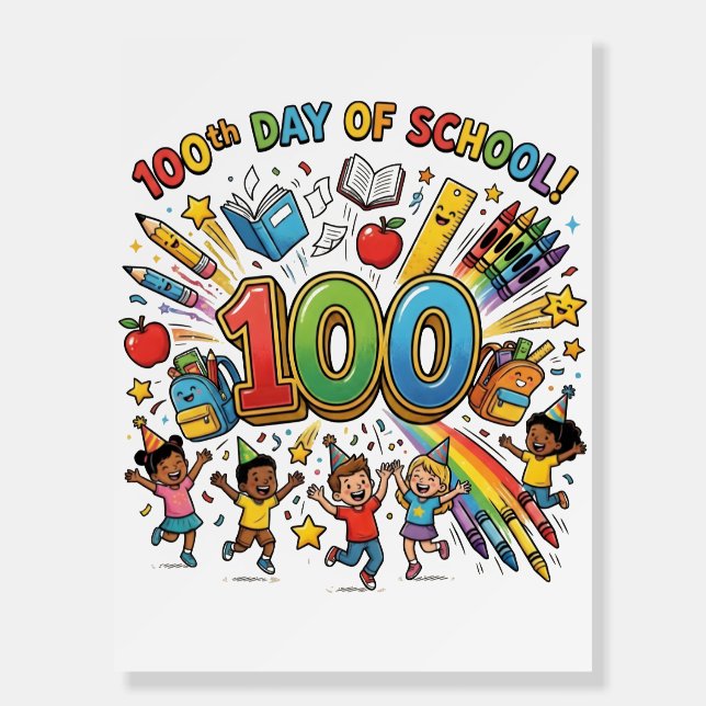 100th Day of School Colorful Celebration Design –  Foam Board (Front)