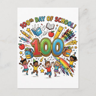 100th Day of School Colorful Celebration Design – Postcard