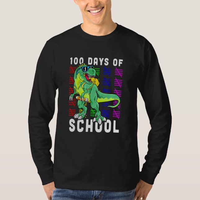 100th Day Of School Counting Dinosaur Teacher Kids T-Shirt (Front)