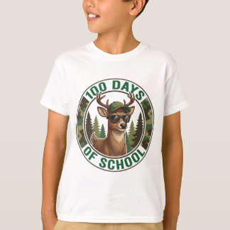 100th Day of School Cute Buck Deer Camo  T-Shirt