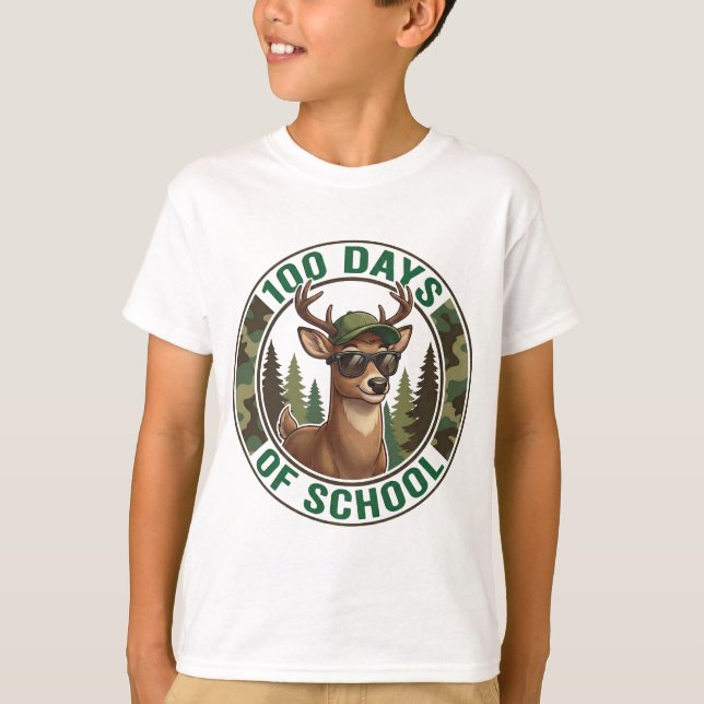 100th Day of School Cute Buck Deer Camo  T-Shirt (Front)