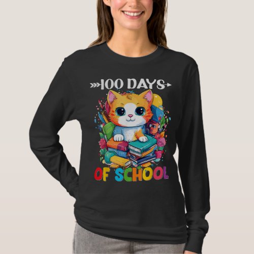 100th Day Of School Cute Cat Kitty Gifts 100 Days  T_Shirt