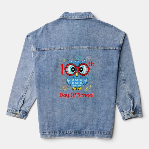 100th Day Of School Cute Owl Funny 100 Days Smarte Denim Jacket