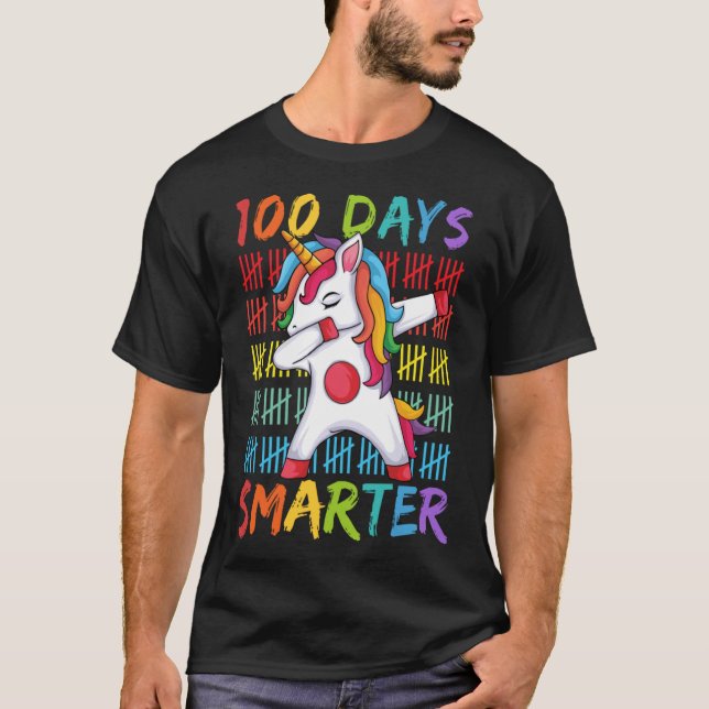 100th Day of School Dabbing Unicorn 100 Days Smart T-Shirt (Front)