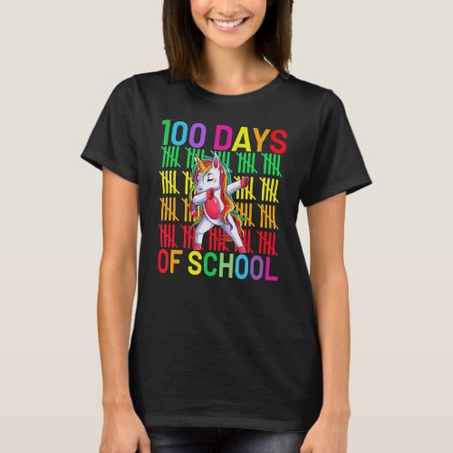 100th Day Of School Dabbing Unicorn Happy 100 Days T_Shirt