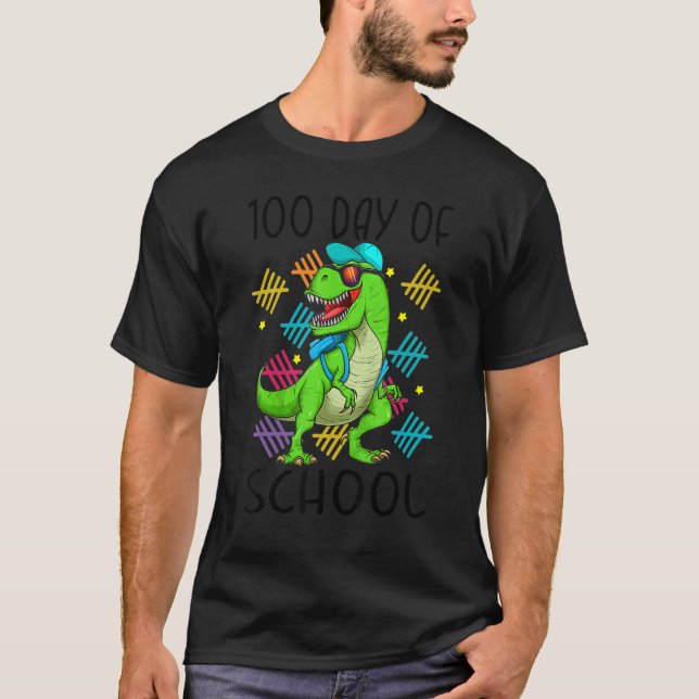 100th Day of School Dino Kids Happy 100 Days Dinos T-Shirt (Front)