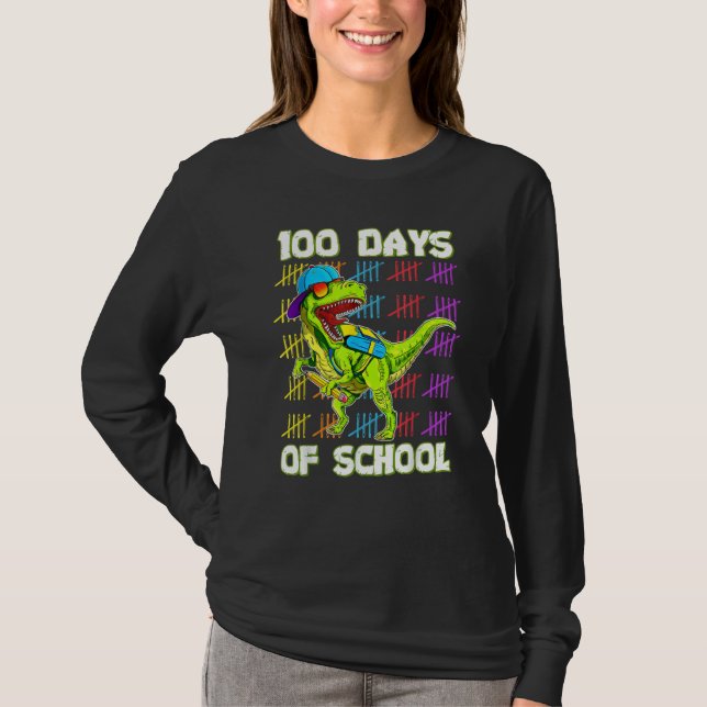 100th Day Of School Dino Kids Happy 100 Days Dinos T-Shirt (Front)