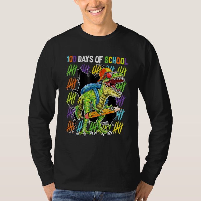 100th Day Of School Dinosaur Rex Dino   Boys Kids T-Shirt (Front)
