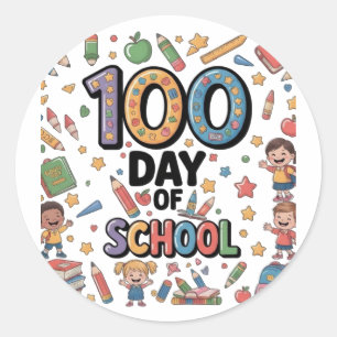 100th Day of School Fun T-Shirt Colorful Kids & Classic Round Sticker