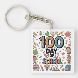 100th Day of School Fun T-Shirt   Colorful Kids &  Keychain