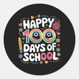 100th Day Of School Groovy Retro Happy 100 Days Of Classic Round Sticker