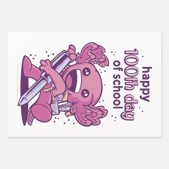 100th day of school invitation wrapping paper sheets (Front)