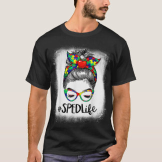 100th Day Of School Messy Bun SPED Teacher Autism T-Shirt