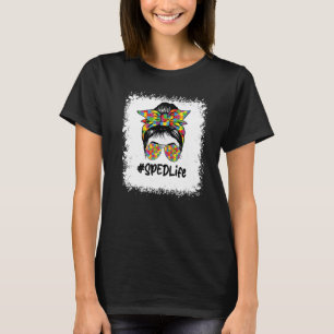 100th Day Of School Messy Bun SPED Teacher Autism T-Shirt