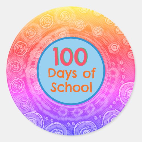 100th Day of School Modern Abstract Teacher  Classic Round Sticker