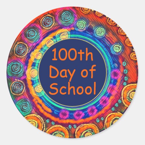 100th Day of School Modern Abstract Teacher  Classic Round Sticker