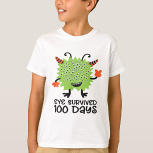 100th Day Of School Monster Boys Kids Eye Survived T-Shirt