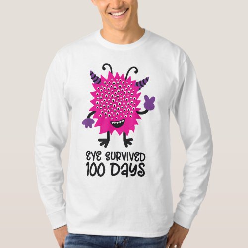 100th Day of School Monster Girls Kids Eye Survive T_Shirt