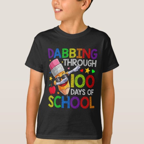 100th Day of School Pencils Dabbing 100 Days Kids  T_Shirt