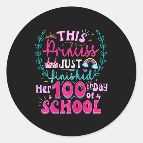 100th Day Of School Princess Cute Kids Girls Teen  Classic Round Sticker