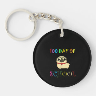 100th Day Of School Pug Dog Teachers Kids Happy Keychain
