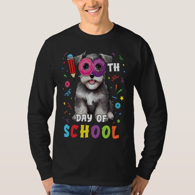 100th Day Of School Schnauzer Dog Donut 100 Days S T-Shirt (Front)
