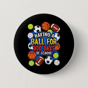 100th Day Of School Sketll Footll Soccer Sell Boys Button