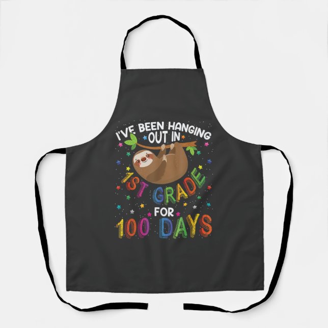 100th Day of School Sloth Design - 1st Grade 100 D Apron (Front)