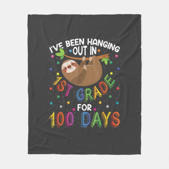 100th Day of School Sloth Design - 1st Grade 100 D Fleece Blanket (Front)