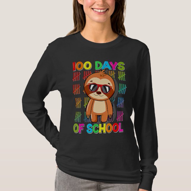 100th Day of School Sloth Happy 100 Days Smarter S T-Shirt (Front)