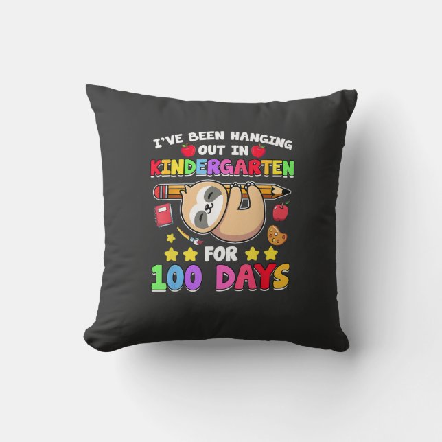 100th Day Of School Sloth Shirt Kindergarten 100 D Throw Pillow (Front)
