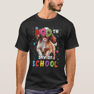 100th Day Of School Spaniel Dog Donut 100 Days Stu T-Shirt