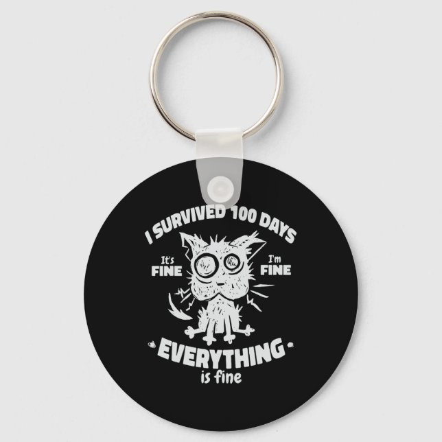 100th Day of School Students Kids - I Survived 100 Keychain (Front)