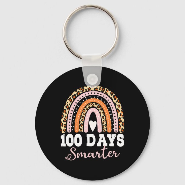 100th Day Of School Teacher 100 Days Smarter Leopa Keychain (Front)