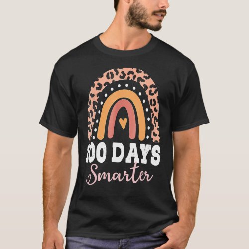 100th Day Of School Teacher 100 Days Smarter Leopa T_Shirt