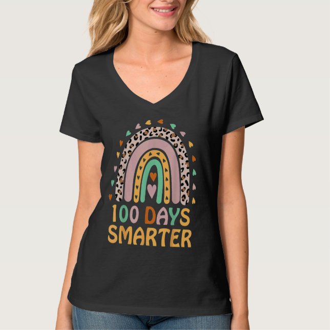 100th Day of School Teacher  100 Days Smarter Rain T-Shirt (Front)