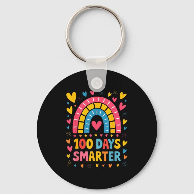 100th Day Of School Teacher 100 Days Smarter Rainb Keychain (Front)