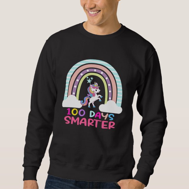 100th Day of School Teacher 100 Days Smarter Rainb Sweatshirt (Front)