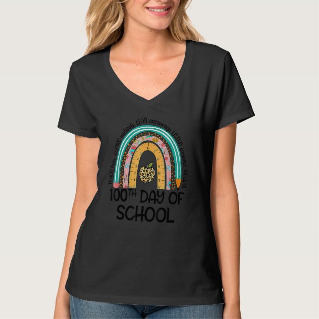 100th Day Of School Teacher 100 Days Smarter Rainb T-Shirt (Front)