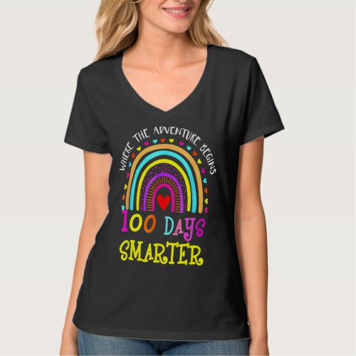 100th Day Of School Teacher 100 Days Smarter Rainb T_Shirt