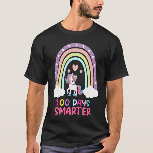 100th Day of School Teacher 100 Days Smarter Rainb T-Shirt (Front)