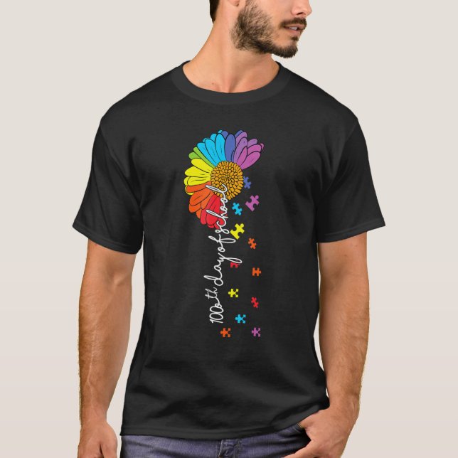 100th day of school teacher autism Awareness Valen T-Shirt (Front)