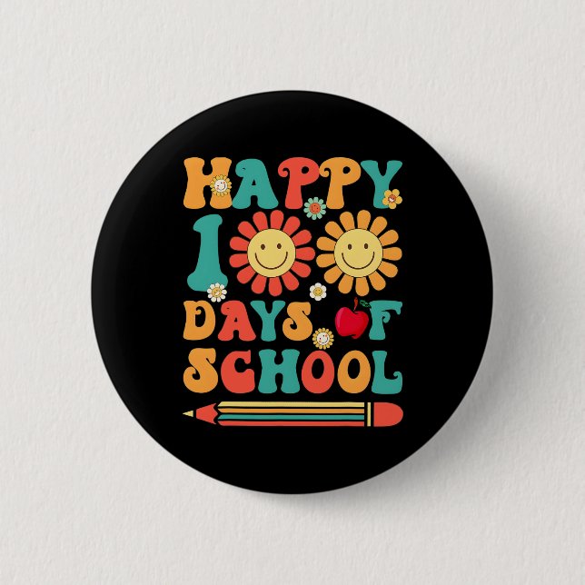 100th Day Of School Teacher Groovy - 100 Days Smar Button (Front)